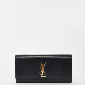 YSL Logo Embossed Clutch Black Grained Leather